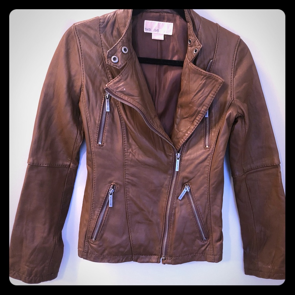 Michael Kors Brown Leather Jacket Size XS